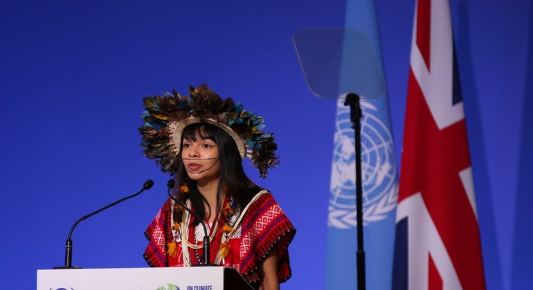 Txai Suruí na COP26, em Glasgow, na Escócia / Foto: ONU News