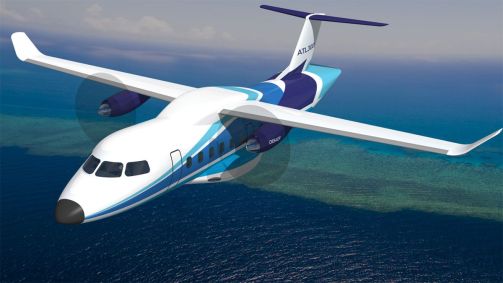 Novo modelo ATL-300, aeronave bimotor turboélice com capacidade para 40 passageiros ou quatro toneladas de carga