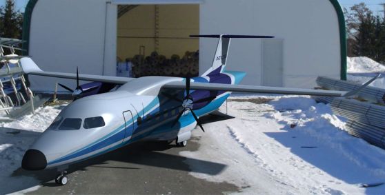 Novo modelo ATL-300, aeronave bimotor turboélice com capacidade para 40 passageiros ou quatro toneladas de carga