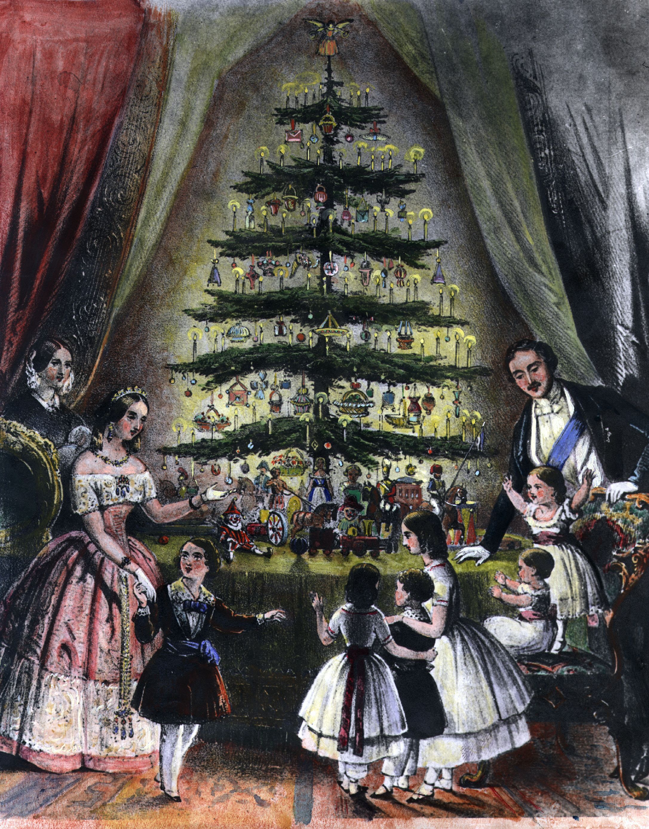 Dezembro de 1848: a árvore de Natal real é admirada pela rainha Victoria, o príncipe Albert e seus filhos / Hilton Archive/Getty Images)