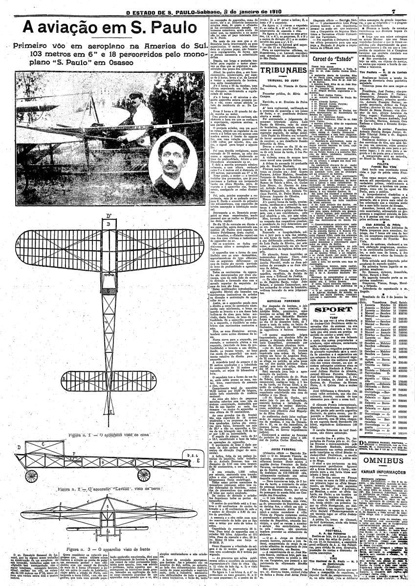 Brasil, São Paulo, SP. 08/01/1910. Reprodução de página histórica do jornal O Estado de São Paulo.