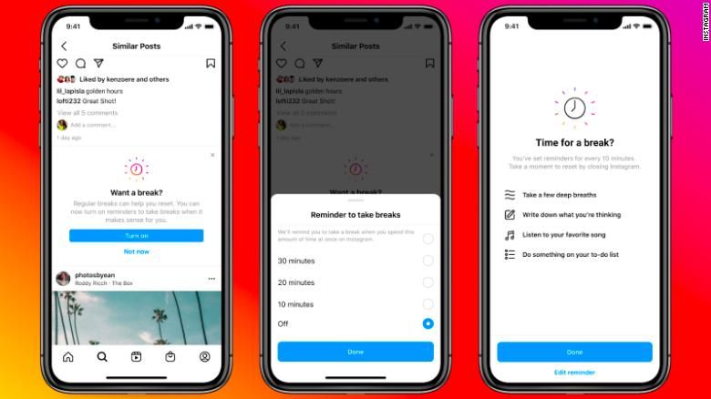 CNN Business testa ferramenta do Instagram "Take a Break", que encoraja usuários a ficarem algum tempo longe da plataforma / Reprodução