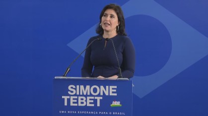 Simone Tebet no lançamento de sua pré-candidatura à Presidência
