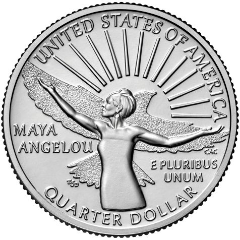 Maya Angelou em estampa na moeda de 25 centavos dos Estados Unidos / Burwell and Burwell Photography
