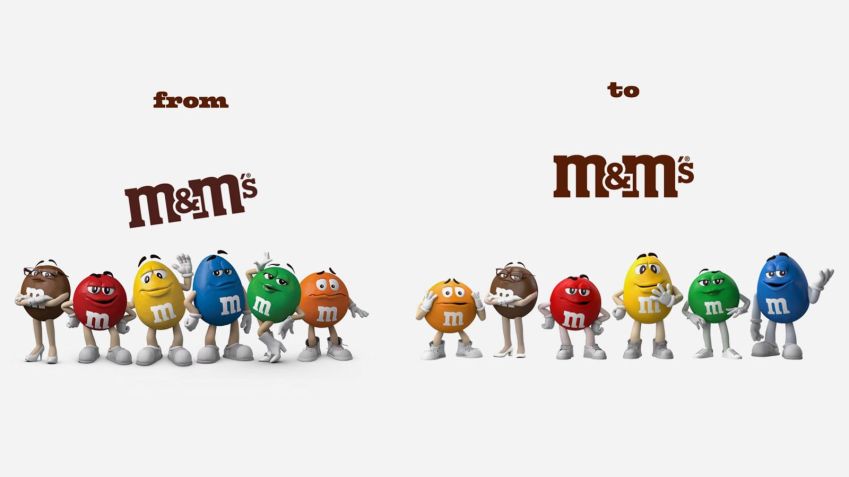 Repaginada em personagens da marca M&Ms começa por baixo: pelos sapatos. / M&Ms/Reprodução