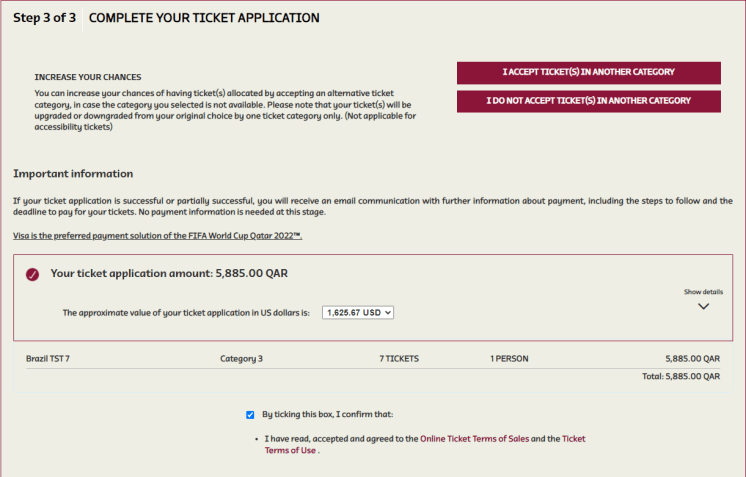 Última etapa do processo para manifestar interesse pela compra de ingressos da Copa do Mundo do Catar. / Fifa / Reprodução