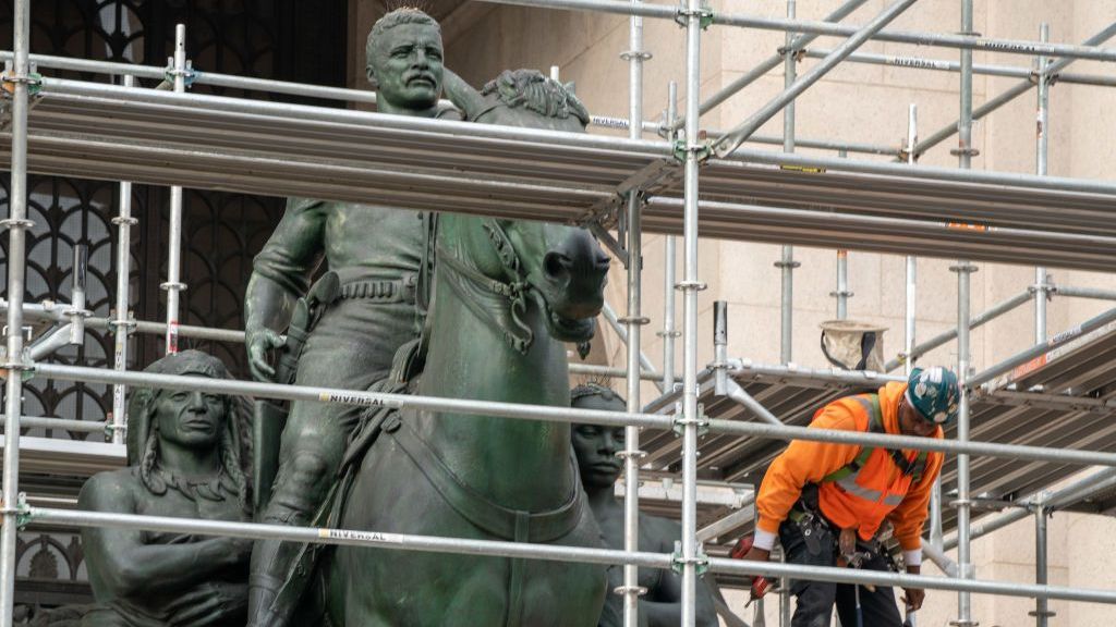 Statue Of Theodore Roosevelt Prepped To Be Taken Down Outside The American Museum Of Natural History