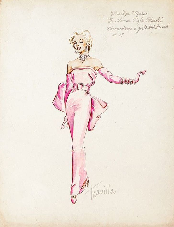 O esboço original para o visual icônico de Monroe desenhado por Travilla / William Travilla/Public Domain