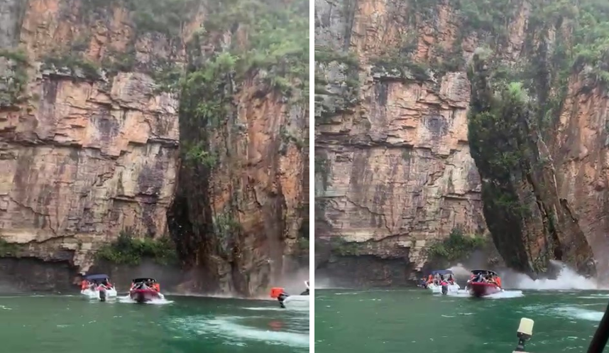 Vídeos mostram lanchas sendo atingidas por desabamento de pedras em Capitólio (MG)