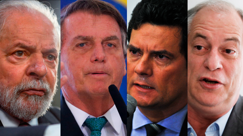 Pré-candidatos à Presidência da República nas Eleições 2022. Na ordem: Lula (PT), Bolsonaro (PL), Moro (Podemos) e Ciro (PDT) / (Fotos: Amanda Perobelli/Reuters; Adriano Machado/Reuters; Marcello Casal Jr./Agência Brasil; Nacho Doce/Reuters. Montagem por CNN Brasil)