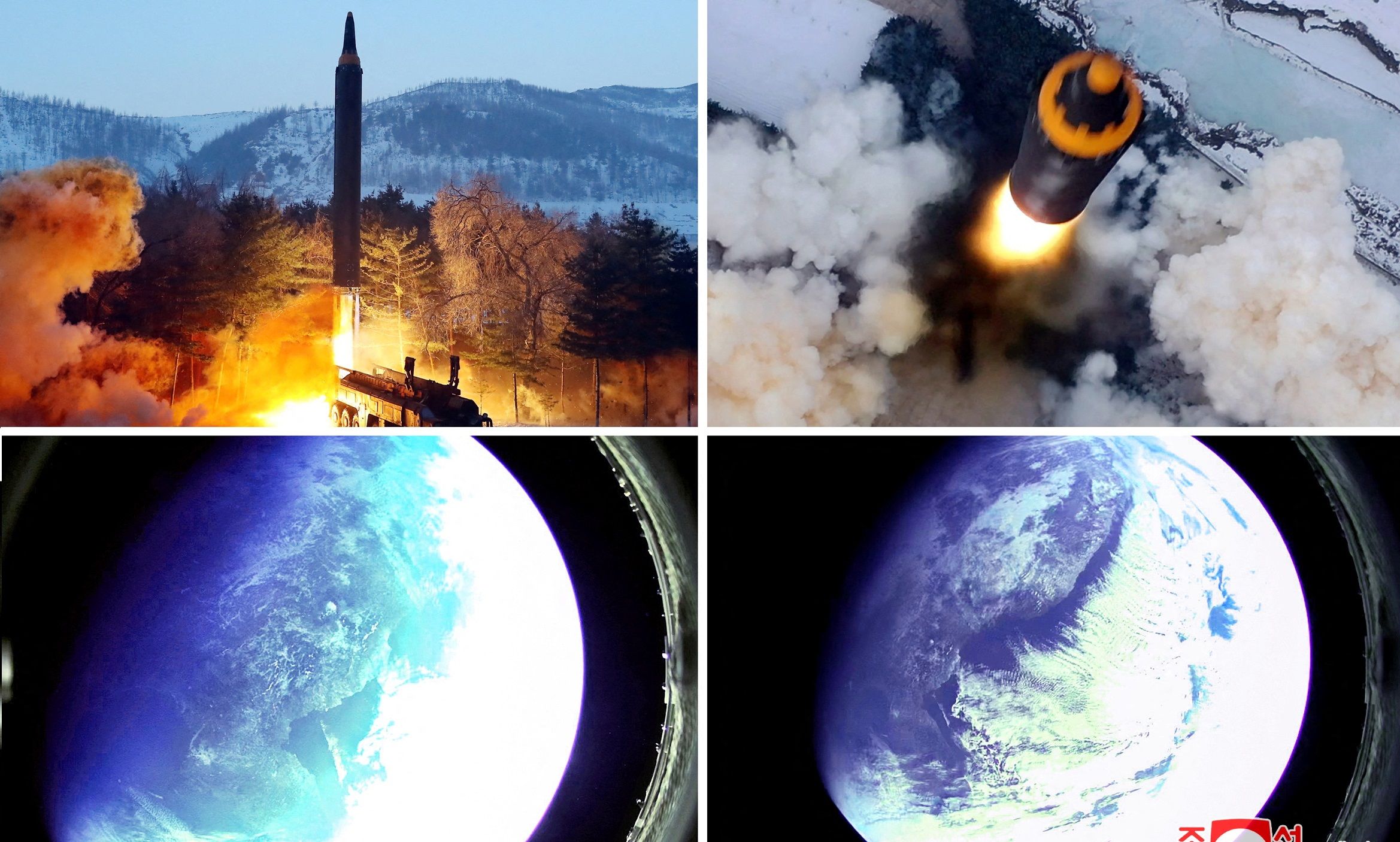 Combinação de imagens mostra o que parece ser um teste com um míssil balístico de alcance intermediário e longo Hwasong-12