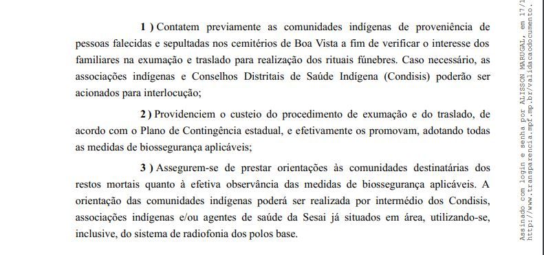 Recomendações feitas em ofício pelo procurador da República, Alisson Marugal. CNN / Reprodução