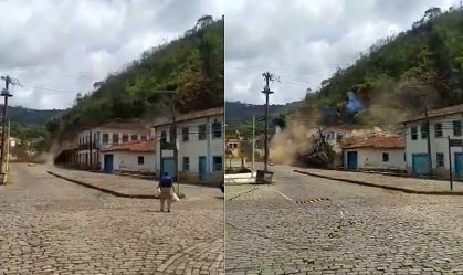 Deslizamento em morro no centro histórico de Ouro Preto destrói casarões em MG