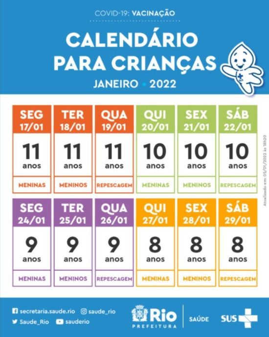 Calendário de vacinação de crianças no Rio de Janeiro / Divulgação/Prefeitura