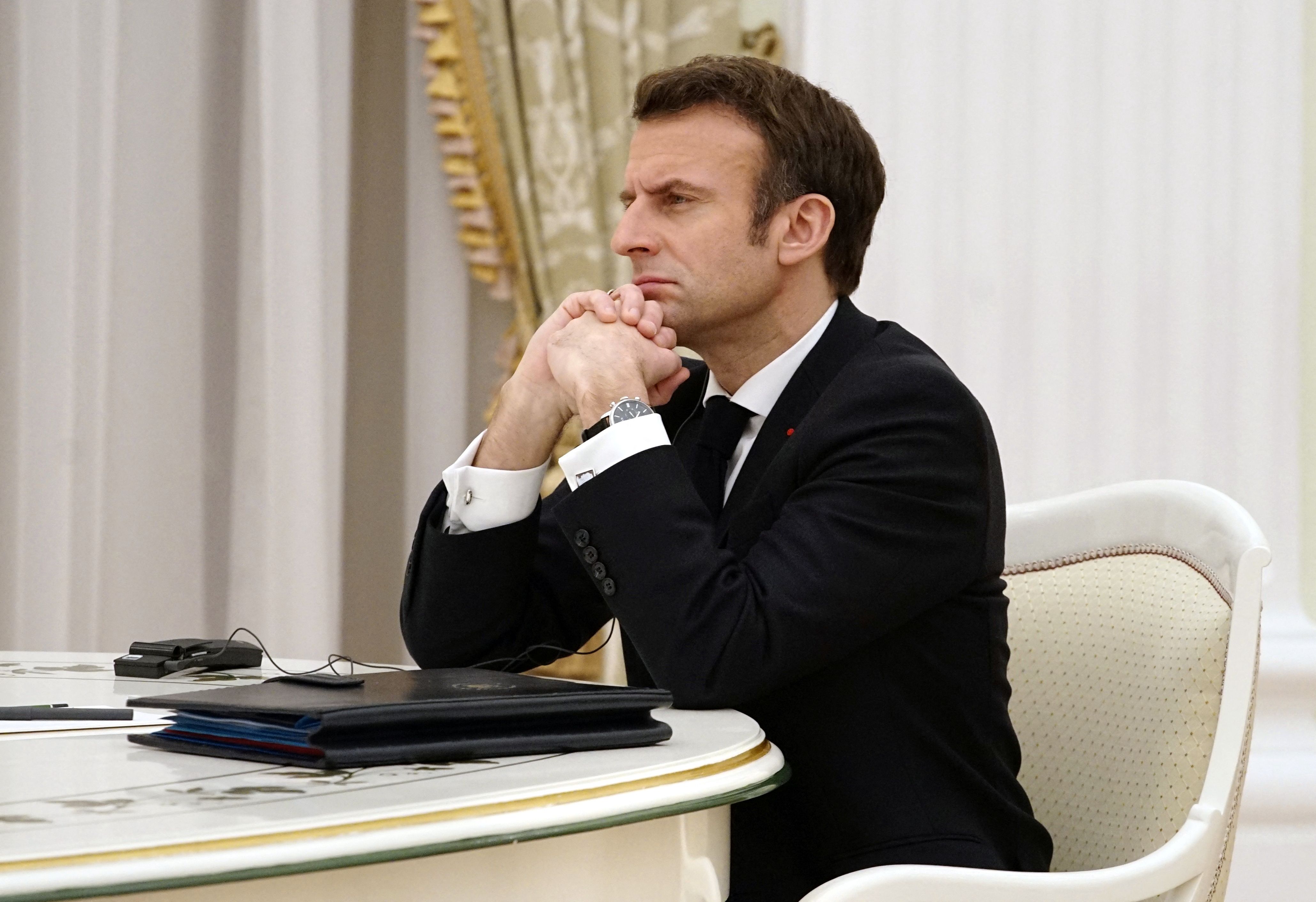 Presidente da França, Emmanuel Macron, em Moscou durante encontro com presidente da Rússia, Vladimir Putin