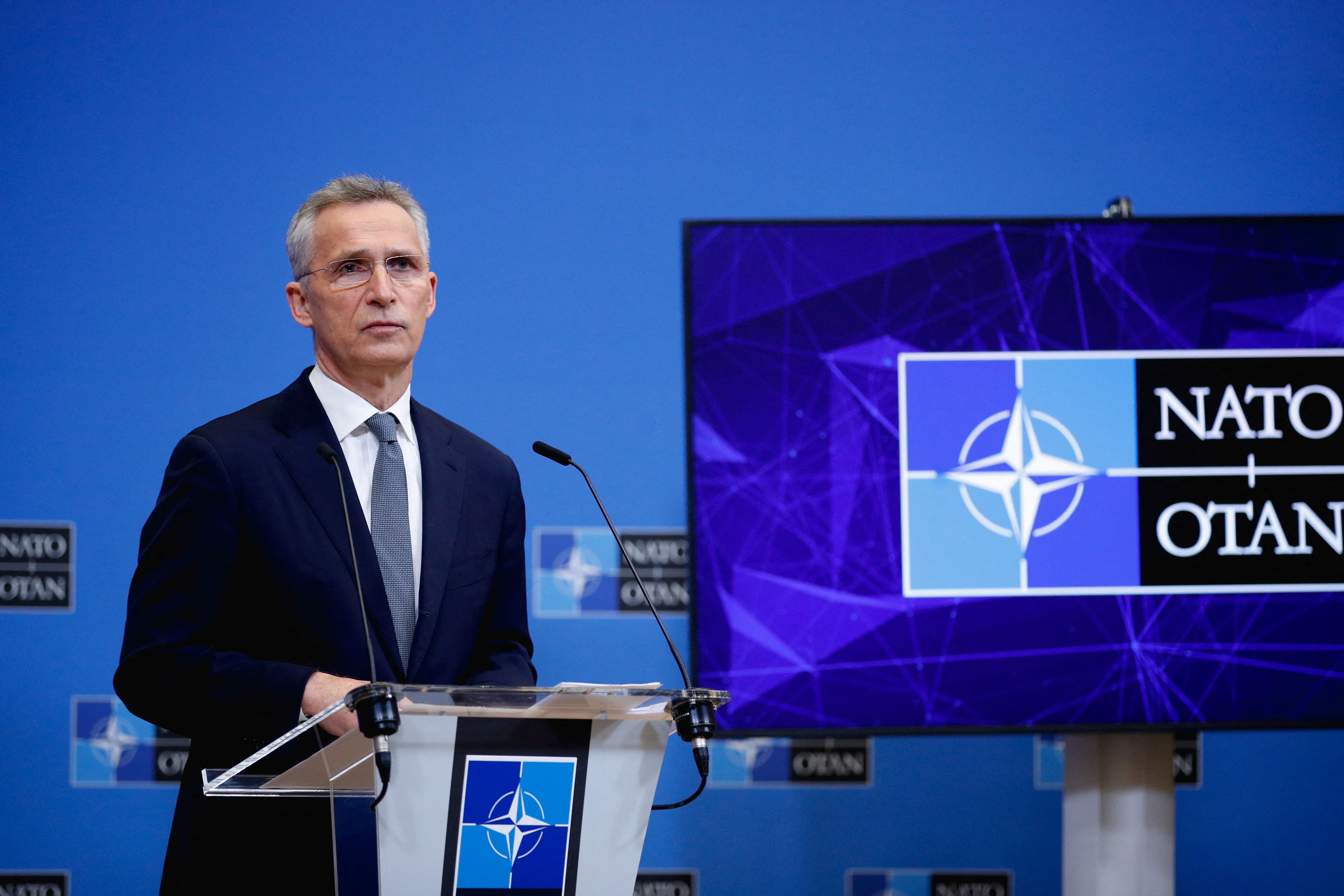 Secretário-geral da Otan, Jens Stoltenberg, durante entrevista coletiva em Bruxelas