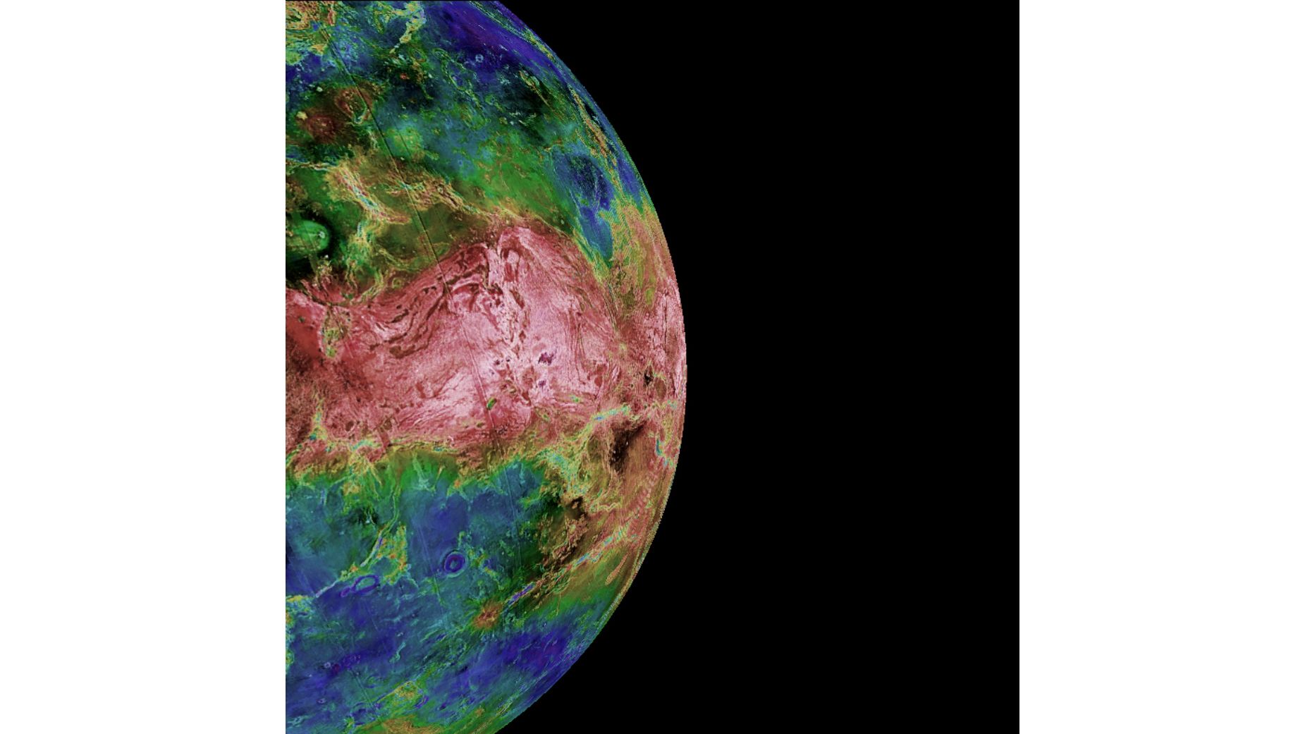 A missão Magellan criou este mapa de radar de Vênus na década de 1990. / Magellan Team/JPL/USGS