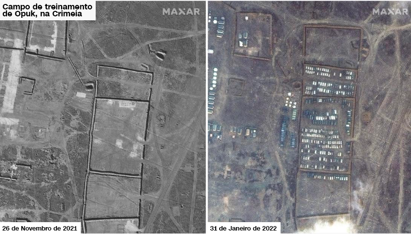 Imagens de satélite mostram o acúmulo de militares russos em torno da Ucrânia. / Maxar Technologies
