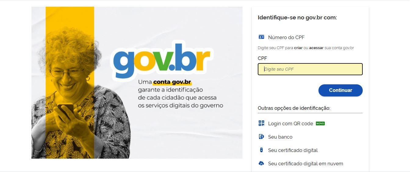 Imagem da página inicial para fazer o login no gov.br - Captura de tela / Gov.br