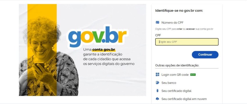 Imagem da página inicial para fazer o login no gov.br - Captura de tela / Gov.br