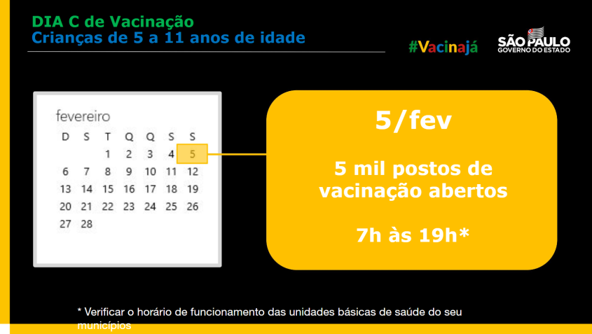 Informações sobre o "Dia C" de vacinação infantil contra a Covid no estado de São Paulo / Reprodução/Governo de São Paulo