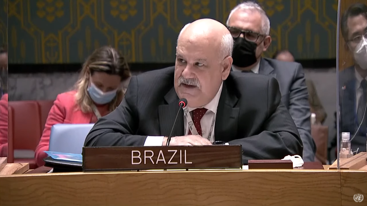 Embaixador Ronaldo Costa Filho, representante permanente do Brasil junto às Nações Unidas, em reunião do Conselho de Segurança da ONU, nesta terça-feira (22). / UN TV / Reprodução