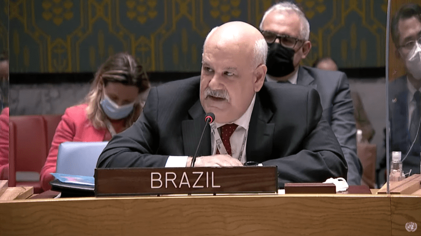 Embaixador Ronaldo Costa Filho, representante permanente do Brasil junto às Nações Unidas, em reunião do Conselho de Segurança da ONU, nesta terça-feira (22). / UN TV / Reprodução
