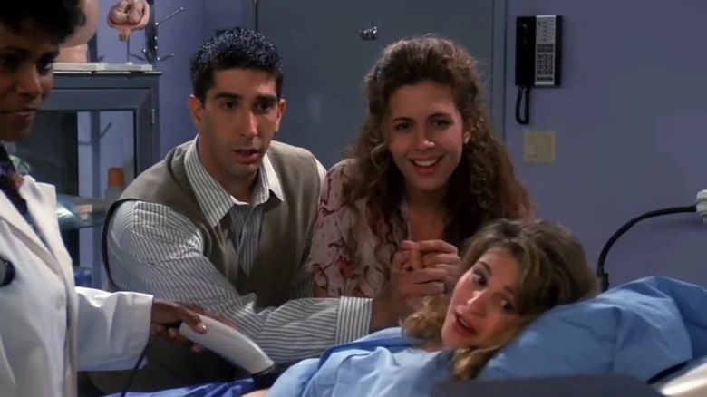 David Schwimmer como Ross Geller, Jessica Hecht como Susan Bunch e Anita Barone como Carol Willick/ Divulgação