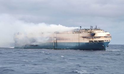 Ship carrying luxury cars is on fire and adrift in the middle of the Atlantic Ocean