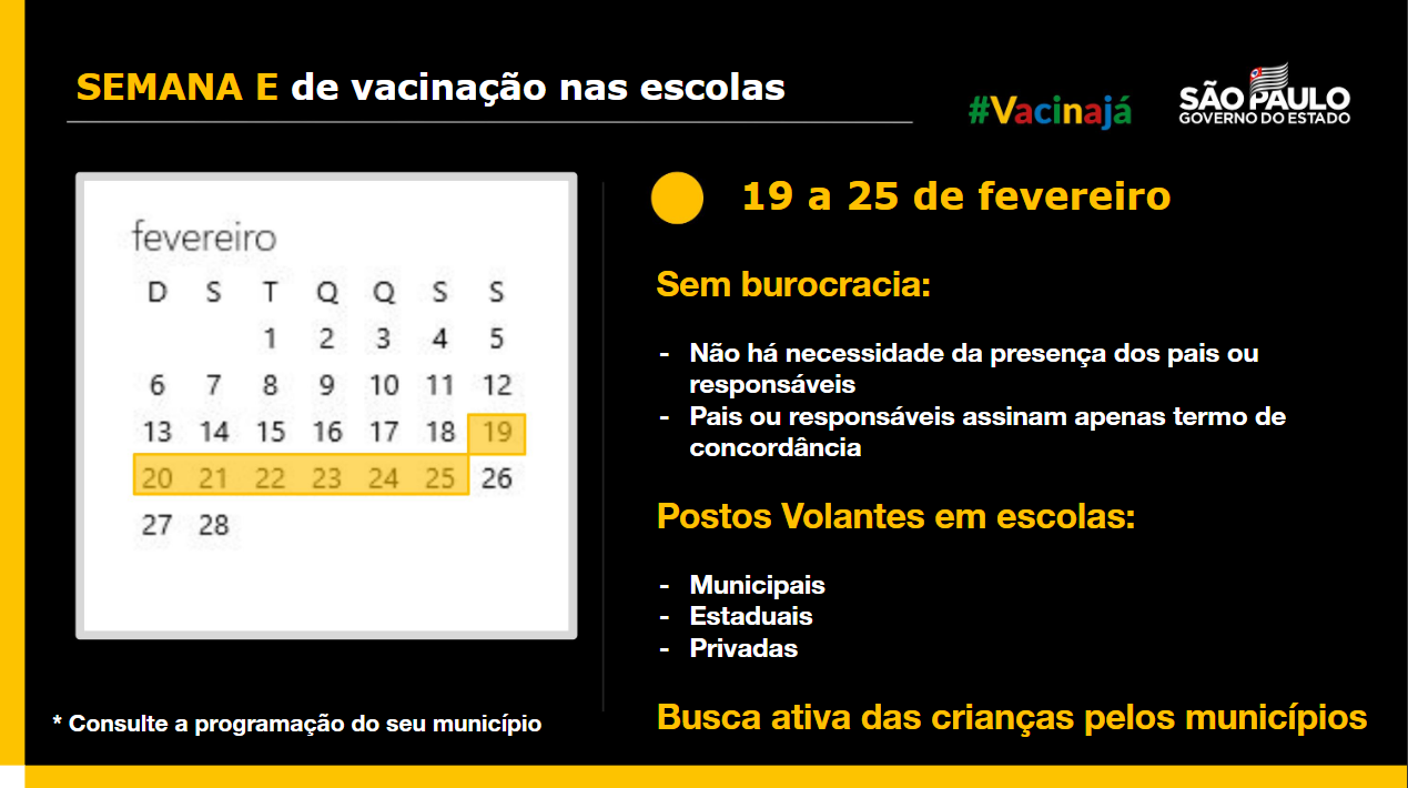 Informações sobre a Semana E de vacinação de crianças contra a Covid / Reprodução/Governo de São Paulo