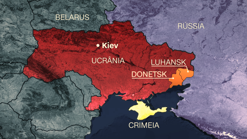 Mapa da Ucrânia e regiões de Donetsk e Luhansk / Reprodução/CNN (21.fev.2022)