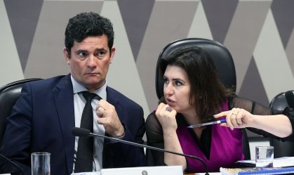 Sergio Moro e Simone Tebet durante audiência na CCJ do Senado