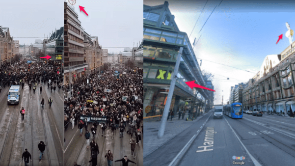 Checagem: protesto não ocorreu em frente ao prédio da Pfizer em Paris e, sim, em Estocolmo. / Reprodução/Comprova