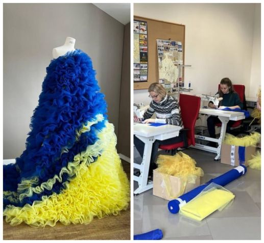 Costura de vestidos com a cor da bandeira da Ucrânia / Divulgação/Milla Nova