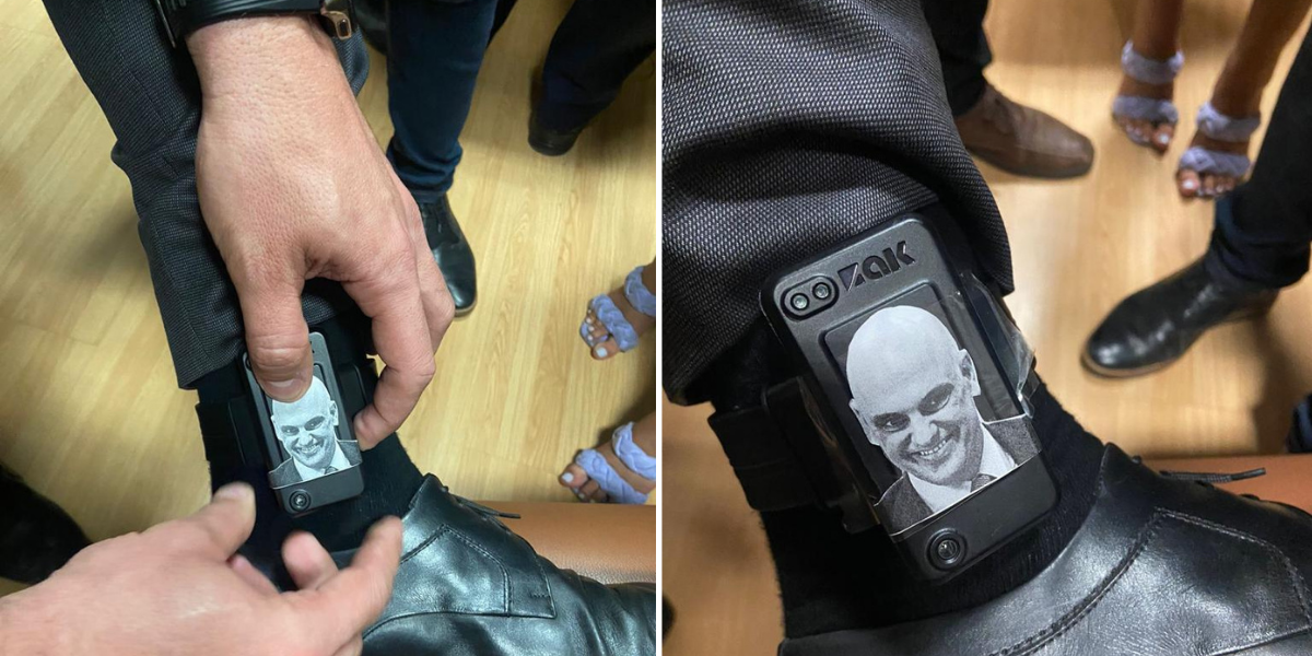 Daniel Silveira colocou imagem de Alexandre de Moraes na tornozeleira eletrônica / Reprodução