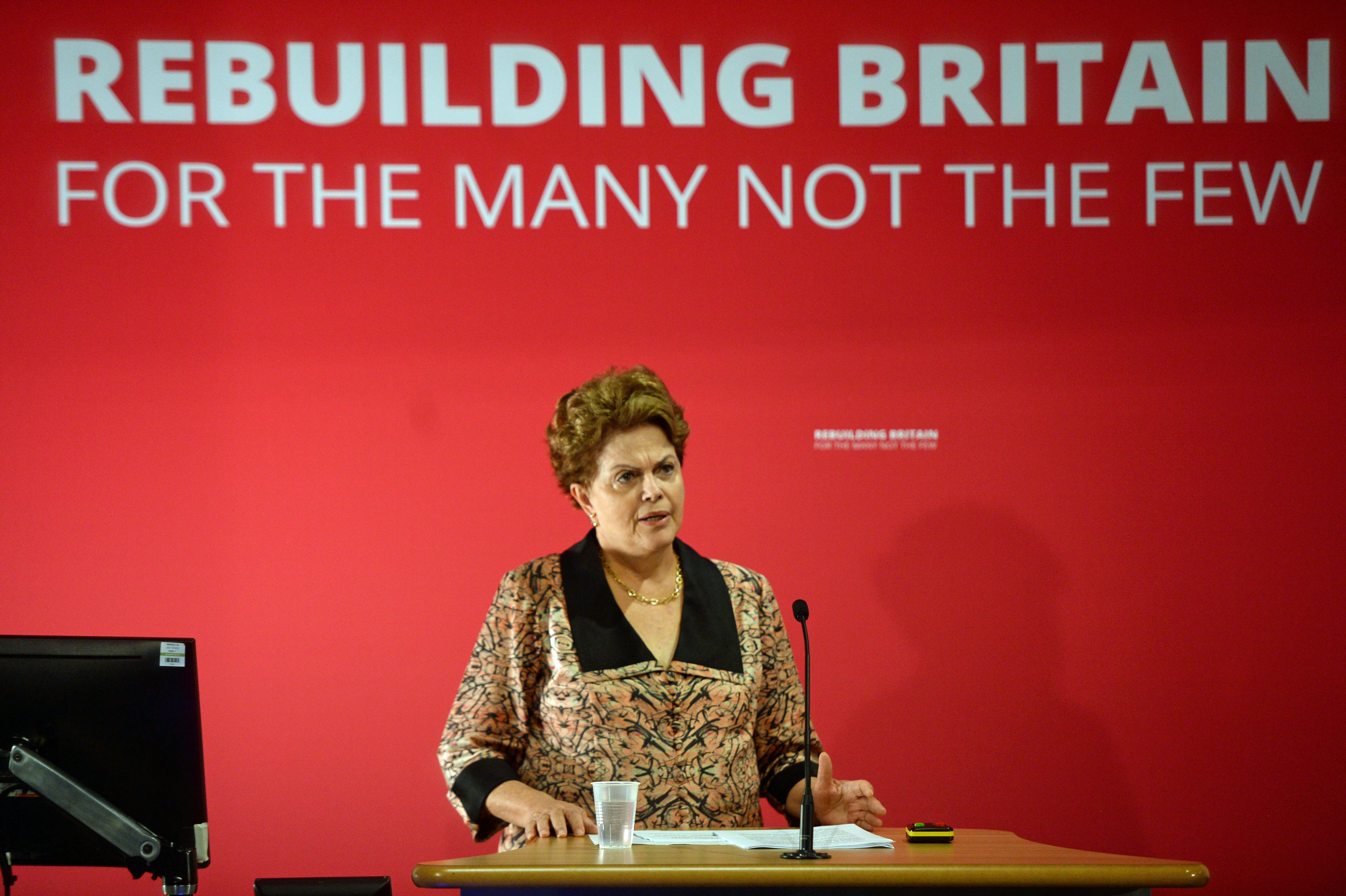 Dilma Rousseff durante evento em Londres, em 2019