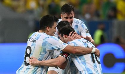 Jogadores da Argentina comemoram título da Copa América 2021, no Maracanã