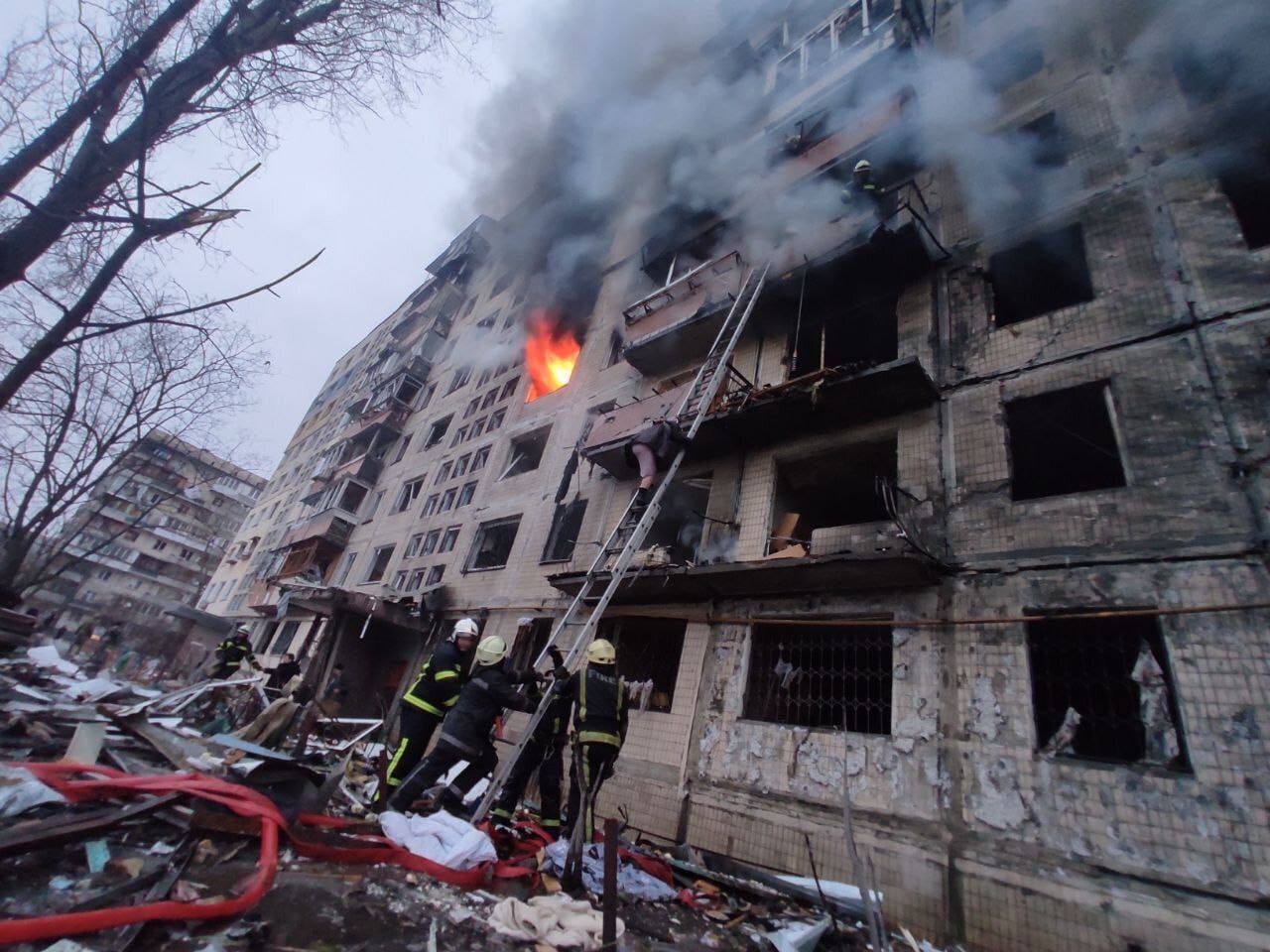 High-rise apartment building in Kyiv hit by Russian attack