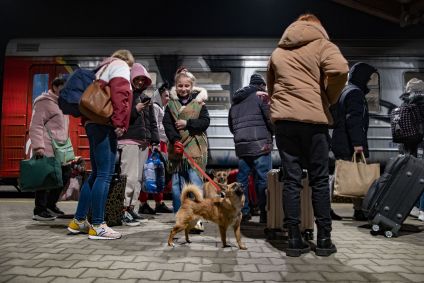 Refugiados da Ucrânia chegando à Polônia no dia 20 de março