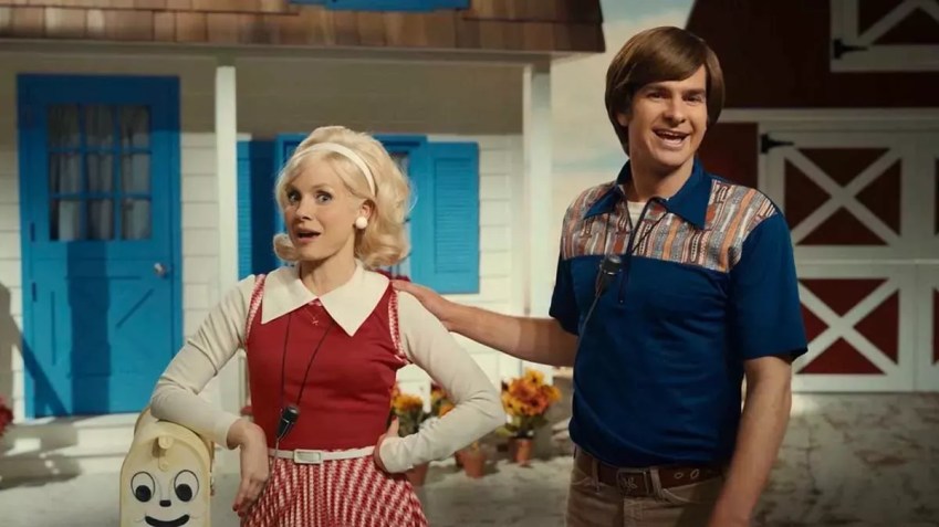 Jessica Chastain e Andrew Garfield em "Os Olhos de Tammy Faye"/ Divulgação
