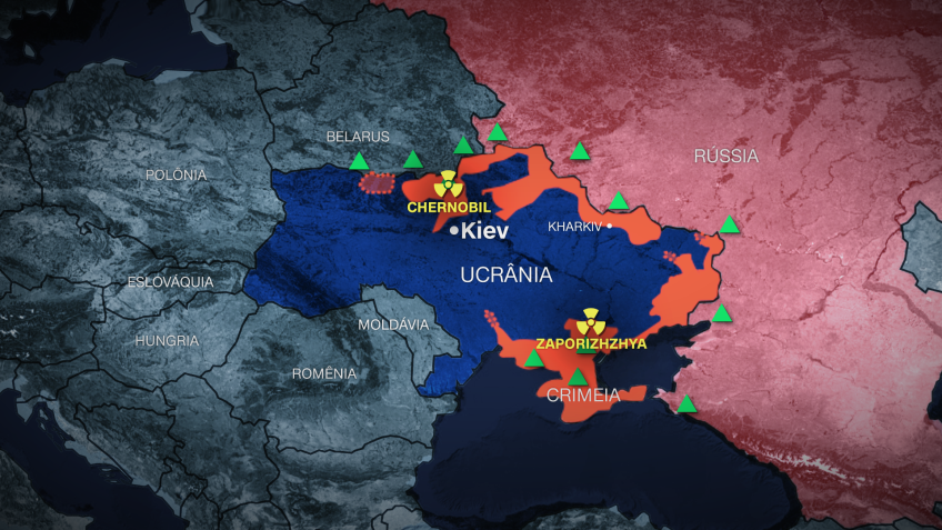 Mapa de conflitos na Ucrânia, com destaque para as usinas nucleares de Zaporizhzhia e Chernobyl / Arte/CNN