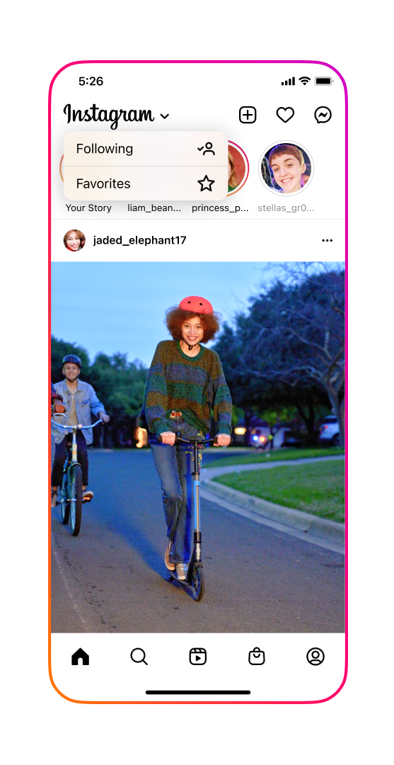 Instagram permite aos usuários que escolham entre duas opções de feed no canto superior esquerdo da tela / Divulgação/Instagram