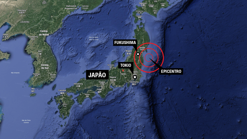 Mapa da região mostra epicentro do terremoto que atingiu a costa leste do Japão nesta quarta-feira (16); um alerta de tsunami foi emitido / CNN Brasil