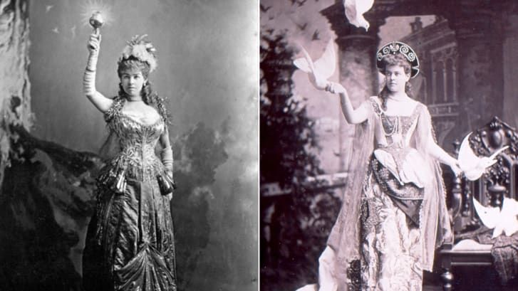 Alice Claypoole Vanderbilt em seu vestido "Electric Light" (à esquerda) e Alva Vanderbilt em seu traje de "Venetian Renaissance Lady" no Vanderbilt Ball (à direita) / José María Mora (2)