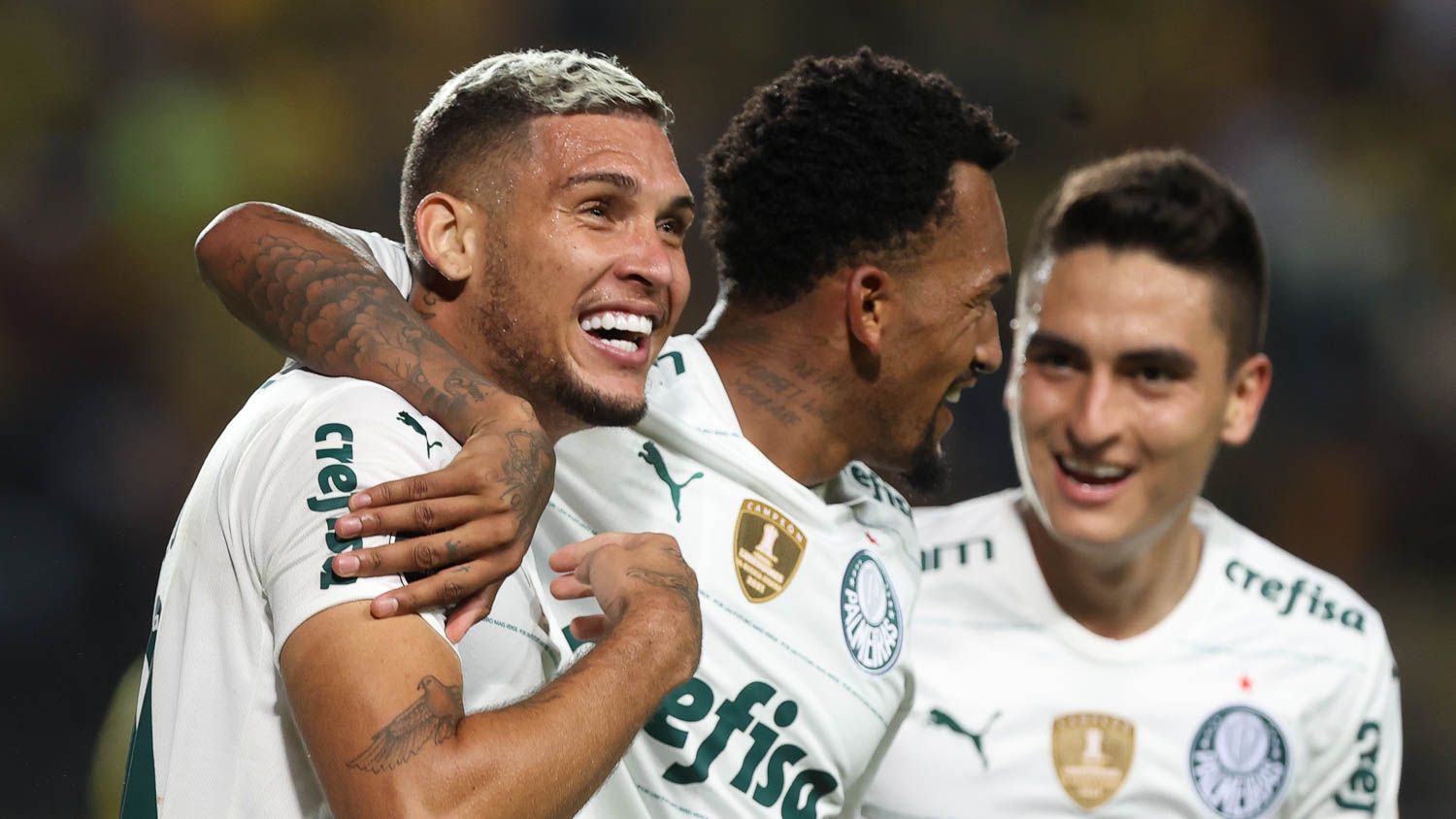 Rafael Navarro comemora um de seus gols contra o Deportivo Táchira / Cesar Greco/Palmeiras