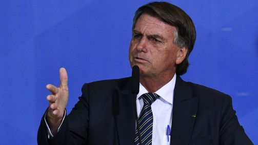 O presidente da república, Jair Bolsonaro, durante encontro com parlamentares pela democracia realizado nesta quarta-feira (27)