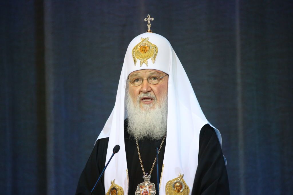 Patriarca ortodoxo russo Kirill durante a conferência da Igreja Ortodoxa Russa, no Kremlin em 31 de janeiro de 2019 em Moscou. Kirill, próximo do presidente Vladimir Putin, tornou-se o principal bispo da Igreja Ortodoxa Russa em 1º de fevereiro de 2009