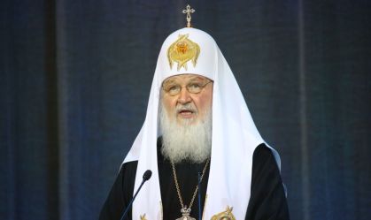 Patriarca ortodoxo russo Kirill durante a conferência da Igreja Ortodoxa Russa, no Kremlin em 31 de janeiro de 2019 em Moscou. Kirill, próximo do presidente Vladimir Putin, tornou-se o principal bispo da Igreja Ortodoxa Russa em 1º de fevereiro de 2009