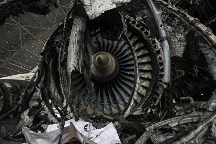 Motor destruído do Antonov An-225 Mriya; avião era o maior cargueiro do mundo