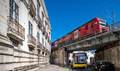 Trem e ônibus em Lisboa, Portugal